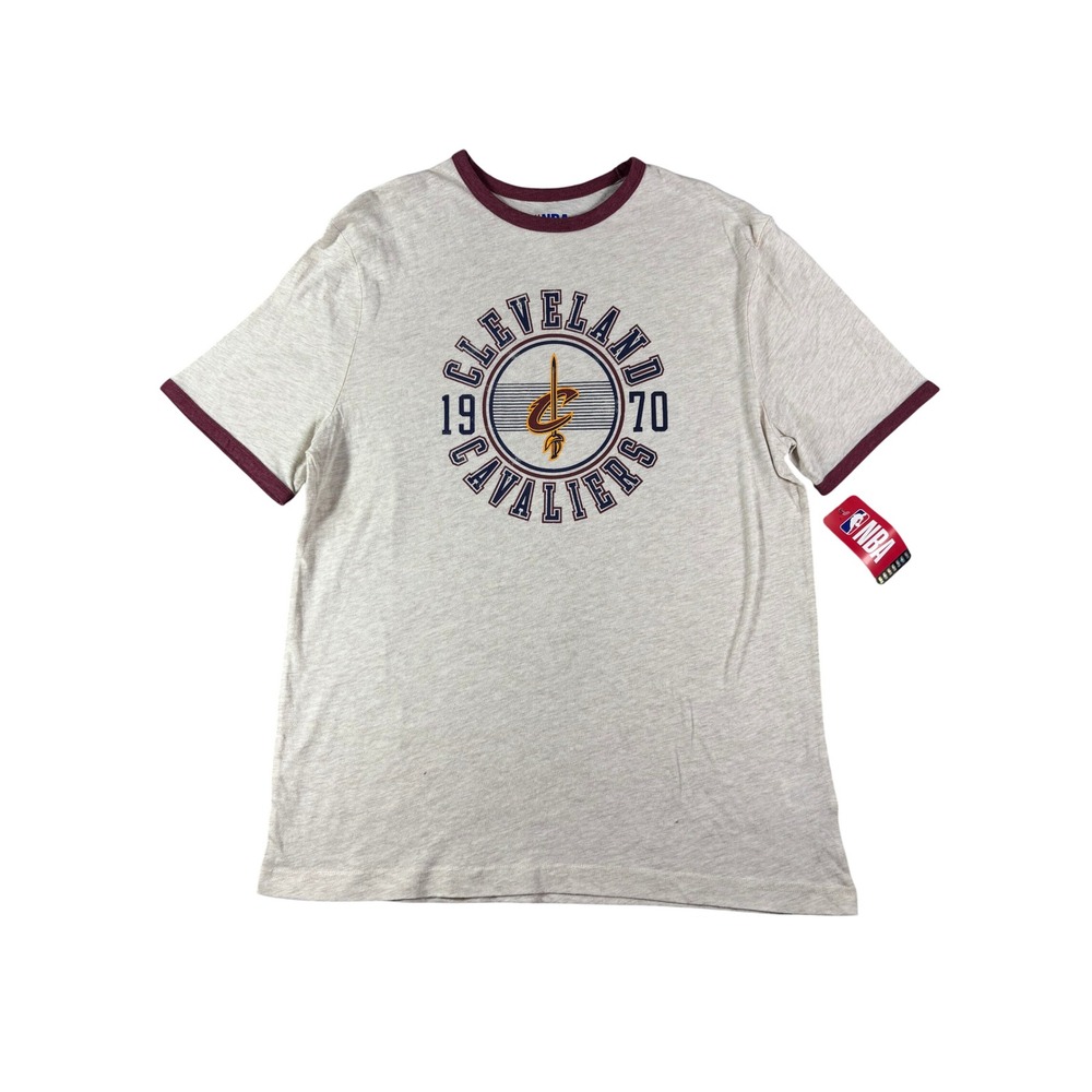 NBA Cleveland Cavaliers Mens Ringer T-Shirt Oatmeal Burgundy Large NWT 1970 Logo